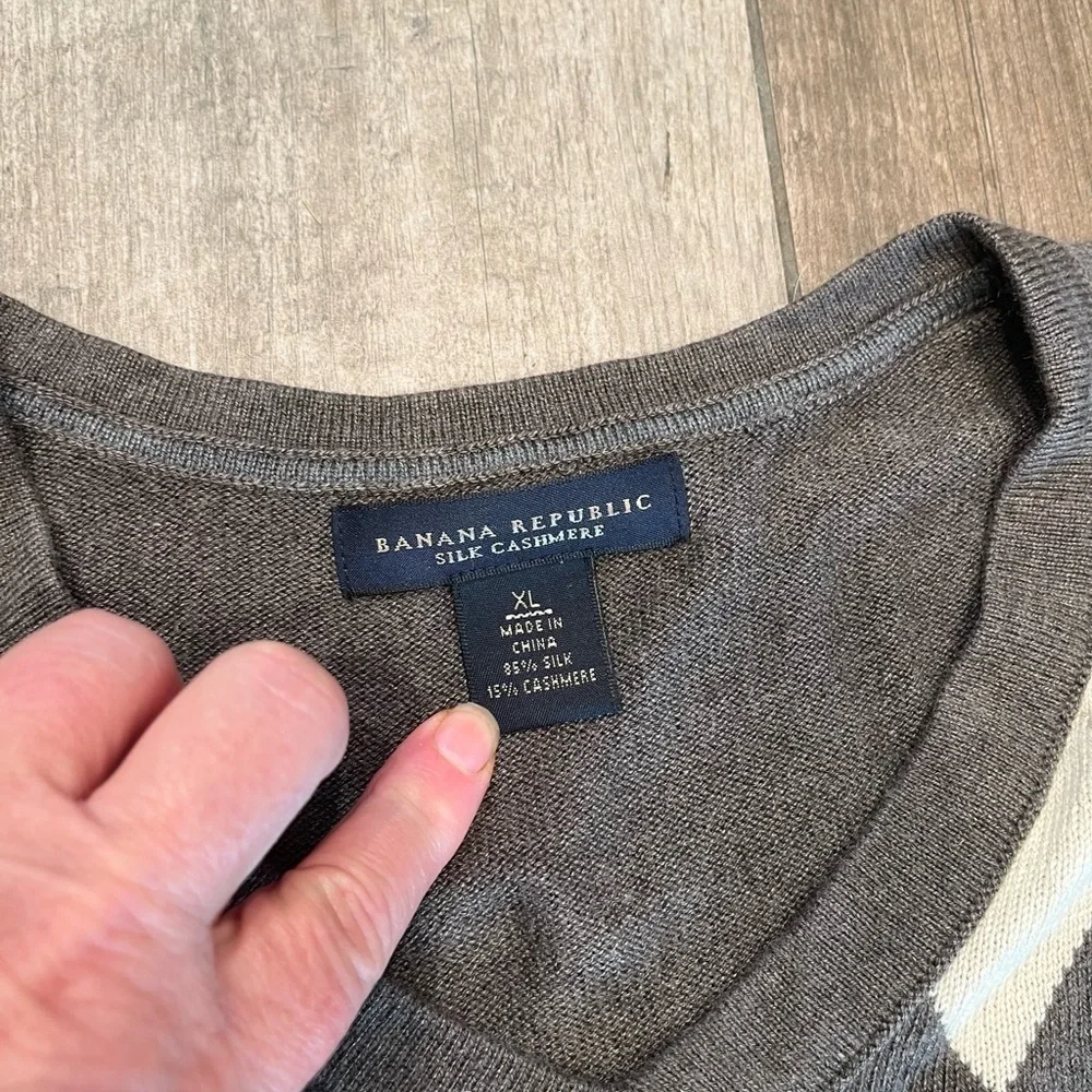 Banana Republic Sweater Mens XL Silk Cashmere Argyle Diamond Preppy Brown/gray